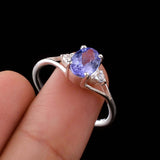 0.45ct Oval Cut Blue Tanzanite Trilogy Split Shank Ring 14k White Gold Finish
