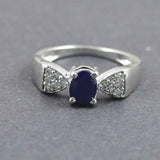 1.5ct Engagement Ring Oval Cut Blue Sapphire Pointed Shank 14k White Gold Finish