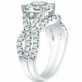 4ct Round Cut Diamond Halo Vintage Ring Band Bridal Set 14K White Gold Finish