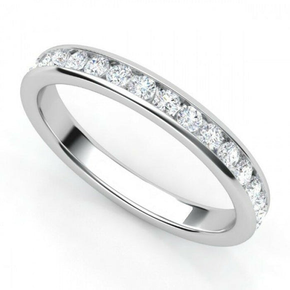 0.75ct Round Cut VVS1D Diamond Eternity Wedding Ring Band 14k White Gold Finish