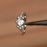 1.6ct Engagement Ring Asscher Cut Morganite Stylish Floral 14k White Gold Finish