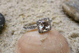 2.5ct Cushion Cut Peach Morganite Engagement Ring 14k White Gold Over Halo Women