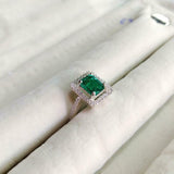 1.5ct Engagement Ring Green Emerald Cut Round Accent Halo 14k White Gold Finish