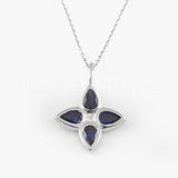 2ct Pear Simulated Blue Sapphire Flower Pendant 14k White Gold Plated NO CHAIN