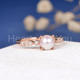 0.5ct Round Simulated Diamond Milgrain Pearl Engagement Ring 14k RoseGold Plated
