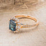 2.3ct Emerald Cut Simulated London Blue Topaz Halo Ring 14k Rose Gold Plated