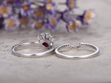 0.6ct Marquise Cut Pink Ruby Engagement Ring Bridal Set 14k White Gold Finish