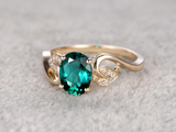 2ct Oval Green Emerald Engagement Ring Diamond Leaf Design 14k Yellow Gold Over