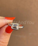 0.3ct Emerald Simulated Diamond Bezel Set Engagement Ring 14k White Gold Plated