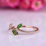 0.5ct Marquise Cut Green Emerald Wedding Band Leaves Design 14k Rose Gold Finish