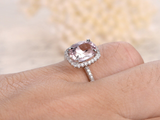 1.7ct Oval Cut Peach Morganite Engagement Ring Halo Diamond 14k WhiteGold Finish