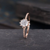 0.75ct Round Cut Diamond Engagement Ring Accents Halo 14k Rose Gold Finish