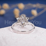 2.1ct Round Cut Moissanite Flower Snowflake Cluster Ring 14k White Gold Plated