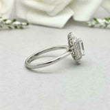 2ct Engagement Ring Emerald Cut Diamond Ballerina Sunburst 14k White Gold Finish