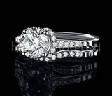 2.1ct Round Cut Moissanite Stylish Halo Bridal Ring Set 14k White Gold Plated