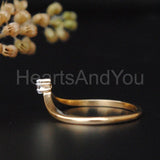 0.05ct Round Cut Moissanite Minimal Tiara Chevron Ring 14K Yellow Gold Plated