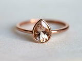 1ct Engagement Ring Pear Cut Peach Morganite Solitaire 14k Rose Gold Finish