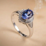 2.7ct Oval Cut Blue Tanzanite Engagement Ring 14k White Gold Finish Double Halo