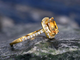 2.4ct Cushion Cut Yellow Citrine Engagement Ring Halo 14k Yellow Gold Finish