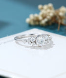 0.55ct Round Cut Moissanite Cluster Women Engagement Ring 14k White Gold Plated
