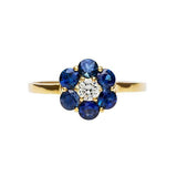 2ct Round Cut Blue Sapphire Engagement Ring Floral Halo 14k Yellow Gold Finish