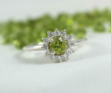 2.2ct Engagement Ring Round Cut Green Peridot Floral Halo 14k White Gold Finish