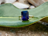 2.4ct Engagement Ring Radiant Cut Blue Sapphire Solitaire 14k Yellow Gold Finish