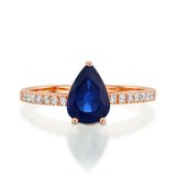 1ct Pear Cut Blue Sapphire Accents Solitaire Engagement Ring 14k RoseGold Finish