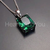 1ct Radiant Simulated Emerald Solitaire Pendant 14k White Gold Plated NO CHAIN