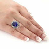 6Ct Oval Cut Blue Sapphire Dual Vintage Halo Engagement Ring 14K White Gold Over