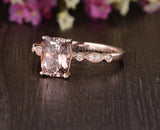 1ct Radiant Cut Simulated Morganite Milgrain Engagement Ring 14k RoseGold Plated