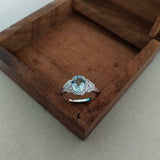2ct Engagement Ring Oval Cut Blue Aquamarine Cluster Halo 14k White Gold Finish