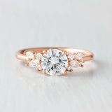 2.4ct Round Cut Moissanite Cluster Women Engagement Ring 14k Rose Gold Plated