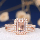 2ct Emerald Cut Simulated Morganite Half Eternity Bridal Set 14k RoseGold Plated