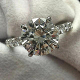 2Ct Round Cut Diamond Solitaire with Accents Engagement Ring 14K White Gold Over