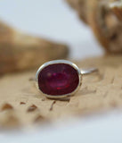 2ct Engagement Ring Oval Cut Pink Ruby Bezel Set Solitaire 14k White Gold Finish
