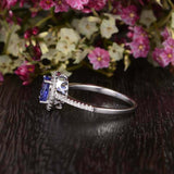 2.2ct Oval Cut Blue Tanzanite Halo Promise Engagement Ring 14k White Gold Finish
