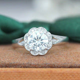 1.5Ct Round Cut Diamond Floral Solitaire Engagement Ring 14K White Gold Finish
