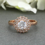Double Halo Solitaire Engagement Ring 2ct Round Cut Diamond 14k Rose Gold Finish