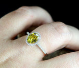 1ct Oval Cut Yellow Sapphire Engagement Ring Halo Solitaire 14k WhiteGold Finish
