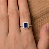 2.3ct Emerald Cut Blue Sapphire Diamond Accent Halo Ring 14k White Gold Finish