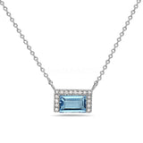 0.5ct Baguette Cut Simulated Blue Aquamarine Halo Pendant 14k White Gold Plated
