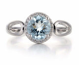 2.25ct Round Cut Blue Aquamarine Split Shank Halo Ring 14k White Gold Finish