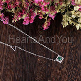 1ct Princess Cut Simulated Green Emerald Halo Pendant Chain 14k WhiteGold Plated