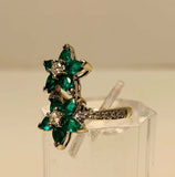 2ct Pear Cut Green Emerald Engagement Ring Double Flower 14k Yellow Gold Finish