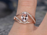 1.7ct Oval Cut Peach Morganite Swirl Style Engagement Ring 14K Rose Gold Finish