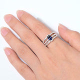 2.3ct Engagement Ring Oval Cut Blue Sapphire Split Shank 14k White Gold Finish