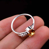 0.5ct Oval Cut Yellow Citrine Solitaire with Accent Ring 14k White Gold Finish