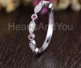 0.3ct Round Cut Simulated Ruby Half Eternity Wedding Band 14k White Gold Plated