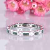 1.4ct Baguette Cut Green Emerald Wedding Band Full Eternity 14k WhiteGold Finish